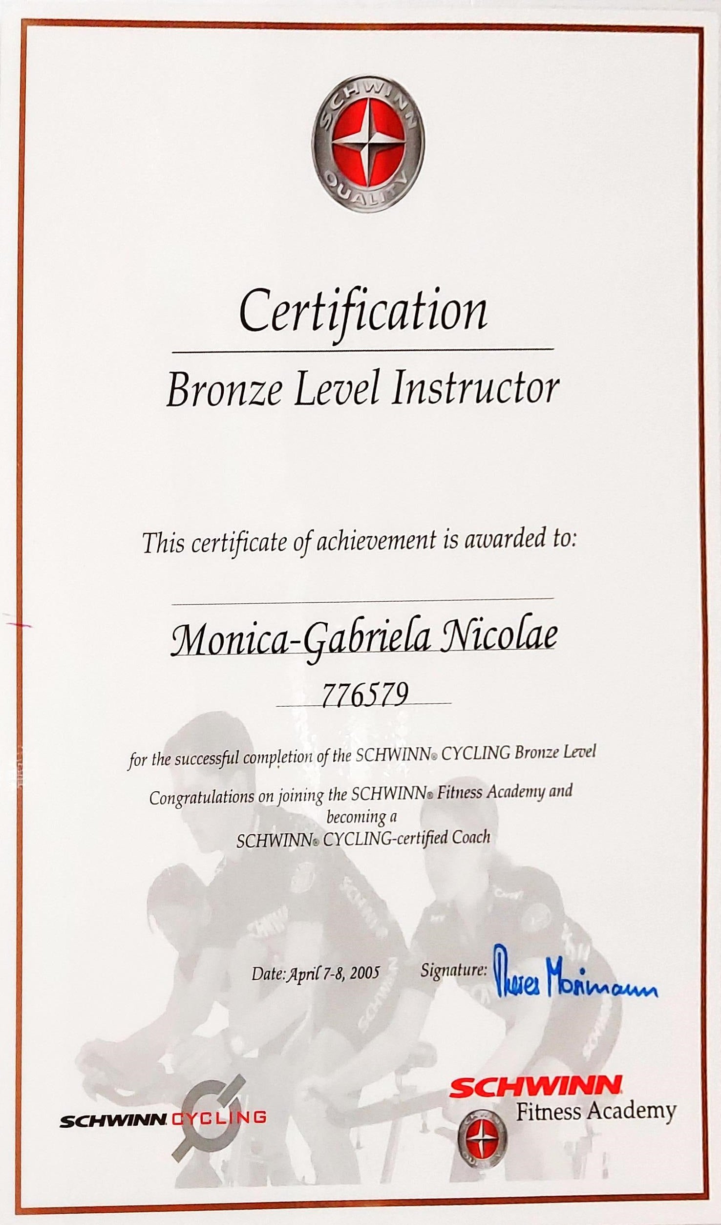 2005 April  Schwinn Bronze Level.jpg